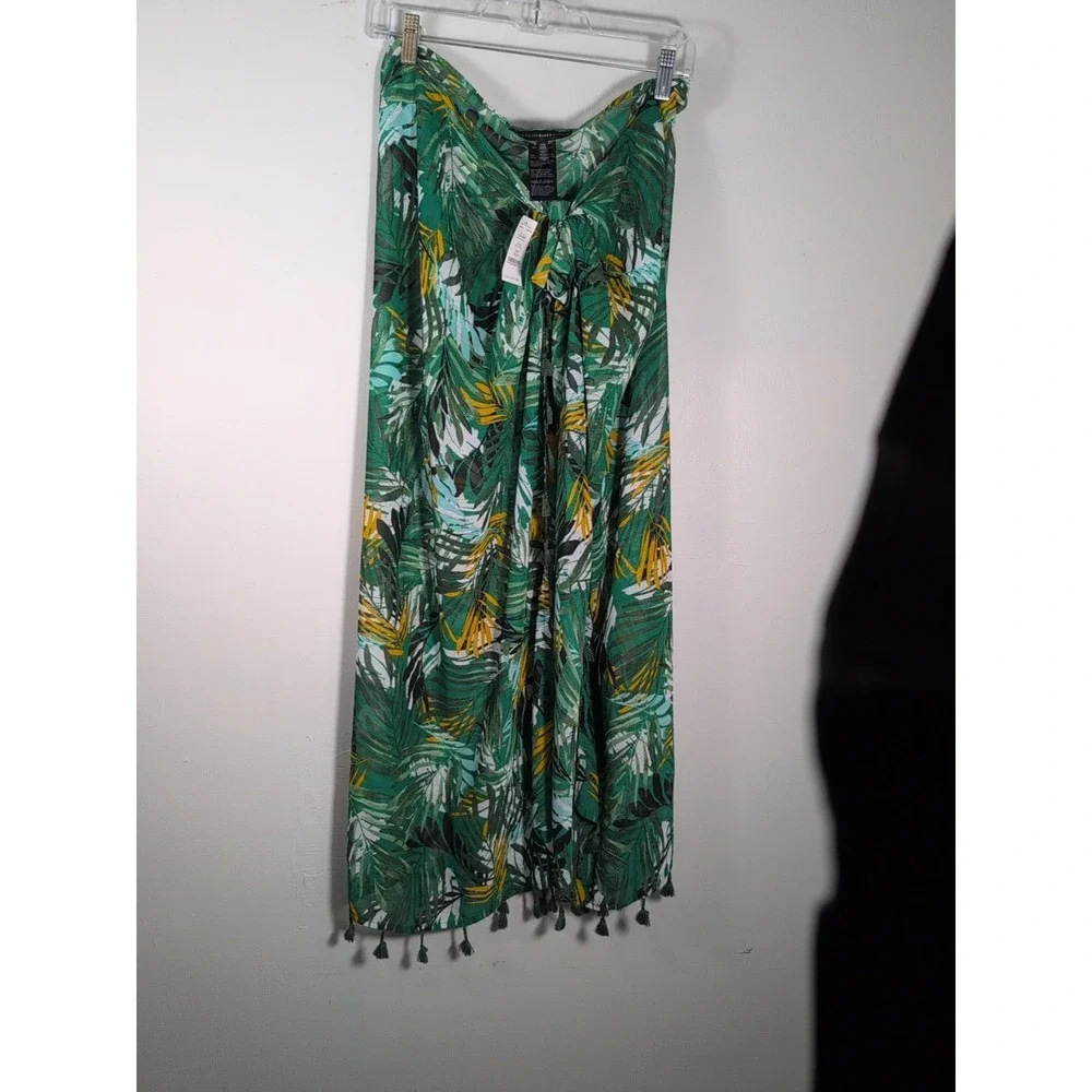 WHBM Pareo‎ Deep Green Convertible Tropical Print Sarong Swim Cover-Up NWT OS